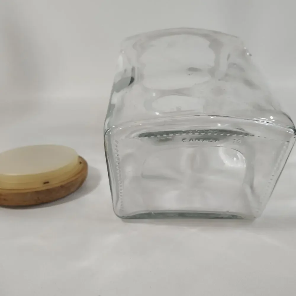 VINTAGE TILTED GLASS CANISTER/COOKIE JAR w/SOLID WOOD‎ Lid